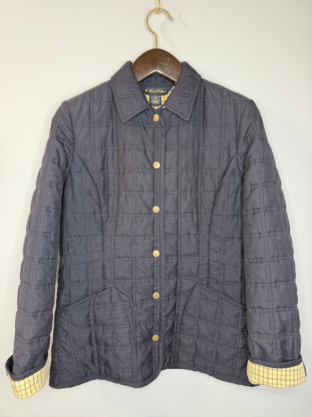 Vintage Brooks Brothers Navy Quilted Barn Jacket Plaid Lined Sz 6